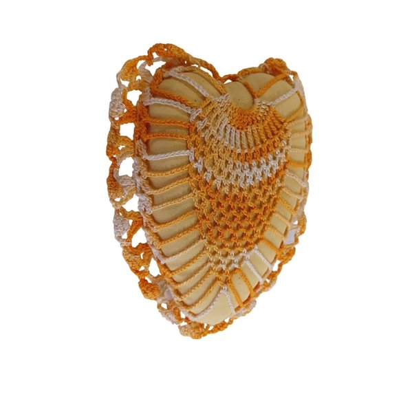 Vintage Grandma's Hand Crochet Pillow Pincushion 20.5" Handmade Varigated Orange - Picture 2 of 9